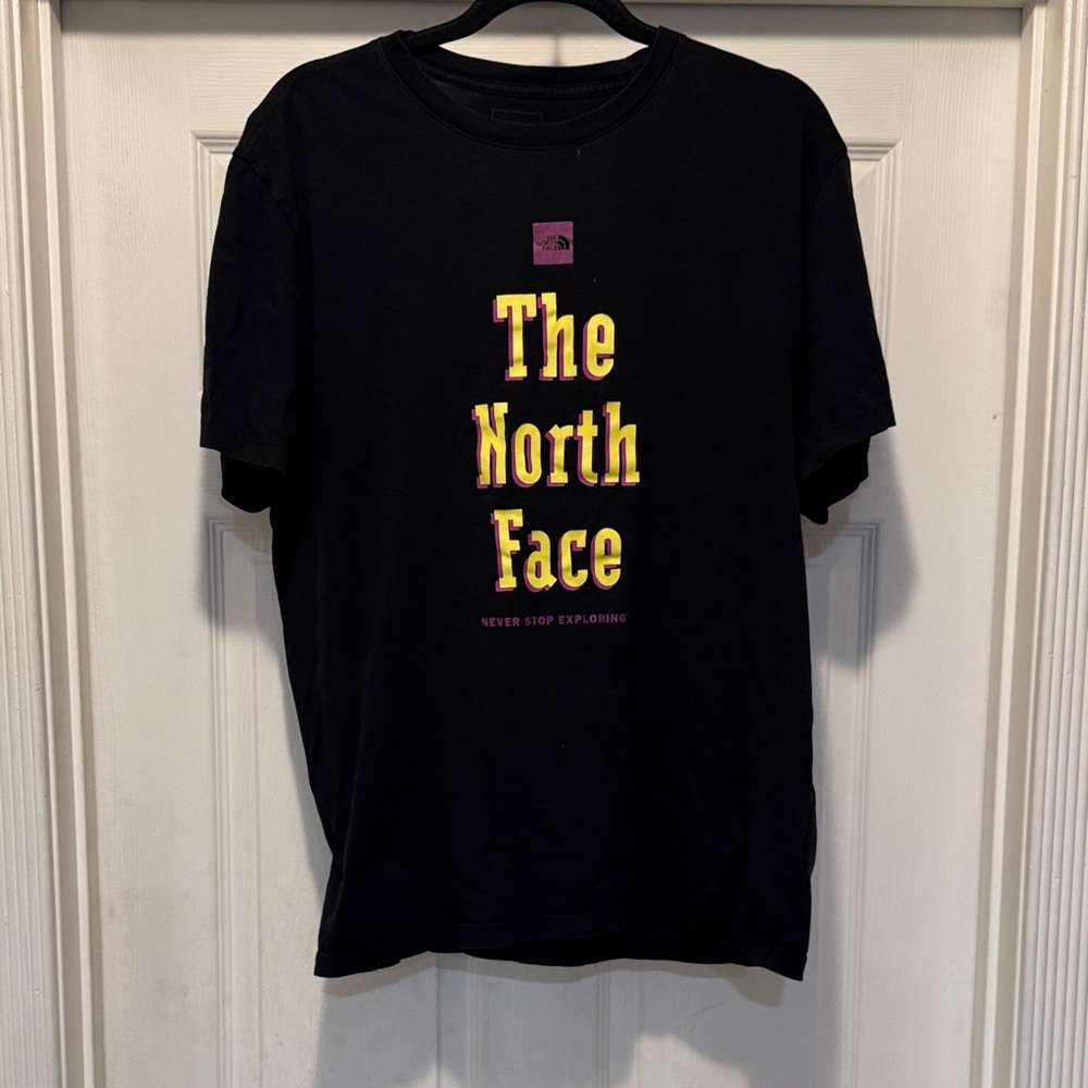 The North Face Black Tee with Yellow and Pink Logo